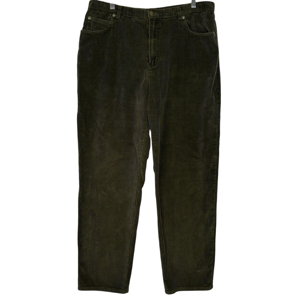 Jones New York Sport Corduroy Pants Women's Olive Green Stretch Straight Size 16